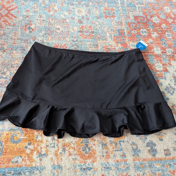 NEW Lands End Plus Size 20W Ruffle Hem Mini Swim Skirt Black Built in Liner NWT - Picture 2 of 10